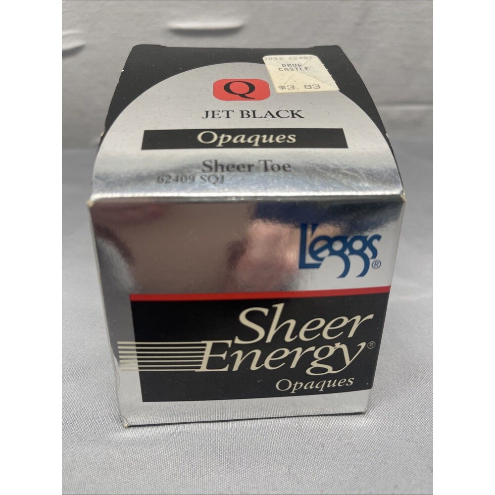 Vintage L'eggs Sheer Energy Opaques Pantyhose Sheer Toe Jet Black Size Q